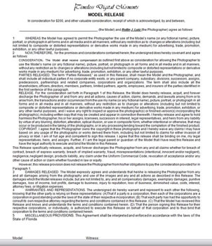 Document of Model Release form